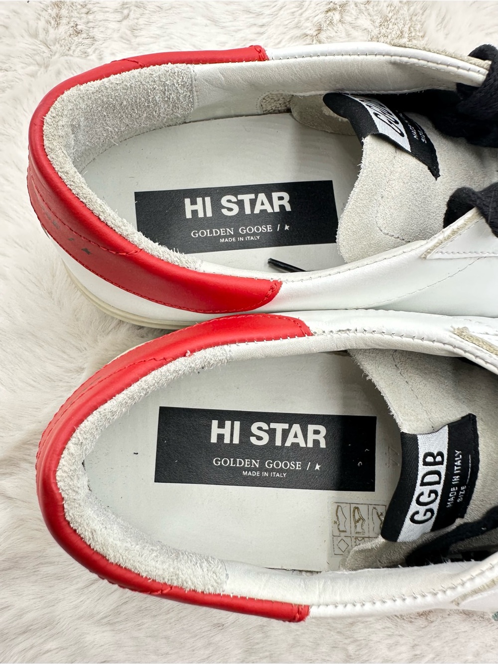 Golden Goose Hi Star White Blue Red Platform Sneaker Men’s size 44 US 11 - Picture 12 of 15